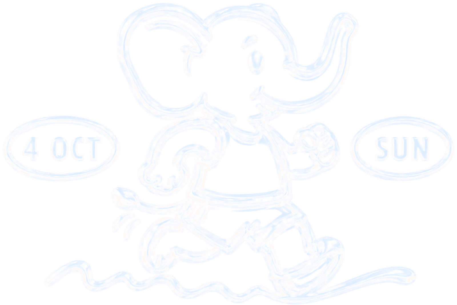 Chrome running elephant between two badges reading 4 OCT and SUN